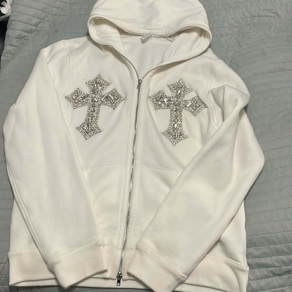 Full zip cross white hoodie